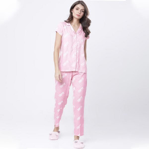 Women Pink & White Printed Night suit